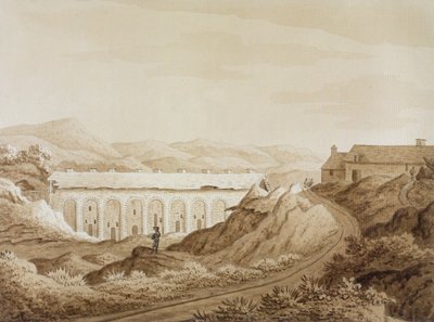 ブレーナボン、ウィリアムコックス著「モンマスシャーの歴史ツアー」から、1801年に発表（ペンと茶色のインク、紙のグラファイトに茶色のウォッシュ） 作： Richard Colt Hoare
