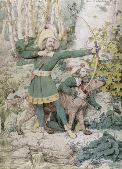 ロビンフッドのスケッチ、1852年（紙のグラファイトの上にトイレ） 作： Richard Dadd