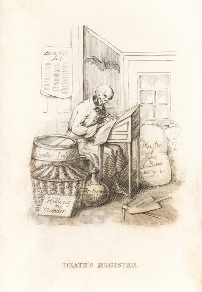 死の骸骨と台帳。 1827年（彫刻） 作： Richard Dagley