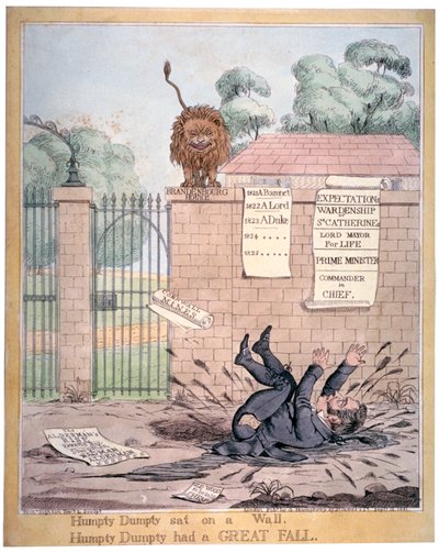 「壁に座ったハンプティ・ダンプティ...」、1821年 作： Richard Dighton