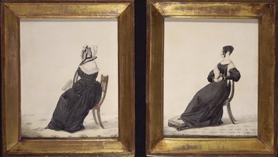 未亡人の2つの肖像画、1837年（紙にトイレと鉛筆） 作： Richard Dighton