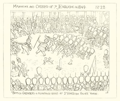 1849年、セントジェームズパレスヤードでイギリスの手榴弾が乗った警備員 作： Richard Doyle