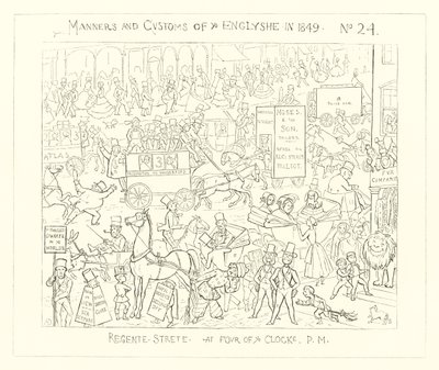 1849年、午後のフォー・オクロックのリージェント・ストリート 作： Richard Doyle