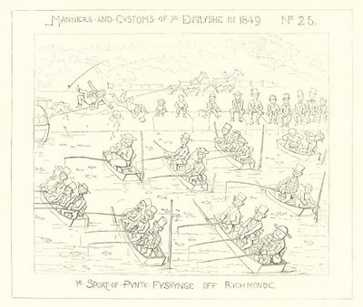 1849年、リッチモンド沖でのパント釣りのスポーツ 作： Richard Doyle