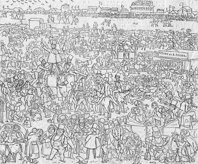 1849年のあなたがたEnglysheの作法と習慣：Deerye Dayeが1849年に描いたEpsom Downeの眺め 作： Richard Doyle