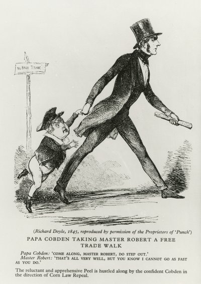 1845年、マスターロバートを自由貿易の歩みに導いたパパコブデン 作： Richard Doyle