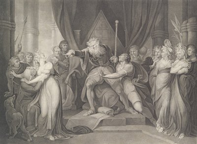 King Lear Casting Out His Daughter Cordelia Shakespeare, K..., 初版は 1792 年、再版は 1852 年です。 作： Richard Earlom