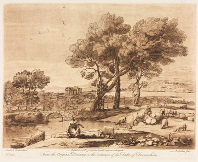 Liber Veritatis：No. 135、A Landscape、With Buildings、Mercury Stealing Admetuss Cattle ...、1776。 作： Richard Earlom