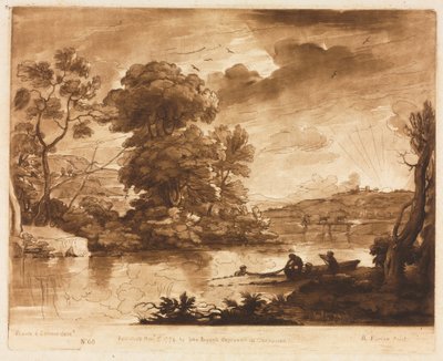 Liber Veritatis: No. 68 漁師が網を引く夕暮れの風景 作： Richard Earlom