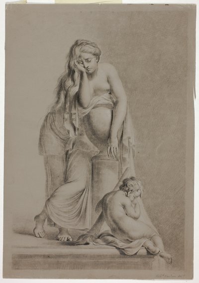 Putto で泣く寓話的な女性像 作： Richard Earlom