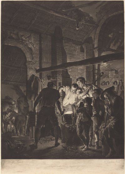 鍛冶屋 作： Richard Earlom after Joseph Wright