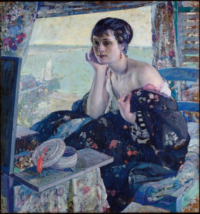 窓際の女性（パネルに油彩） 作： Richard Emil Miller