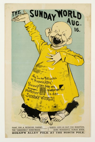サンデーワールド8月16日：ホーガンズアリーの黄色い子供と言う...、1895-98年litho 作： Richard Felton Outcault