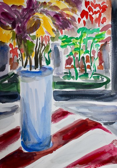 青色の花瓶と窓枠, 2015 作： Richard Fox