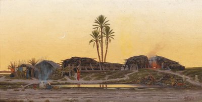 チュニスのArabischesDörfchenと題された逆の村の夜の気分 作： Richard Fuchs