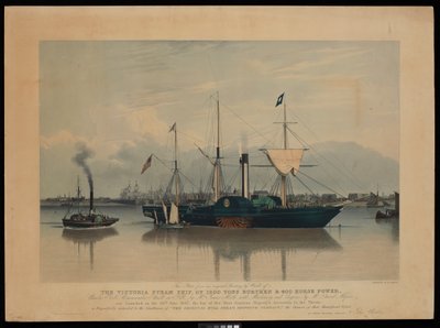 このプレートはウォードの原画によるもので、1837年6月20日に進水した総トン数1200トン、400馬力の蒸気船ヴィクトリア号を描いている。 作： Richard G. Reeve