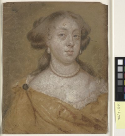イヤリングを持つ女性の頭と肩の肖像画 作： Richard Gibson