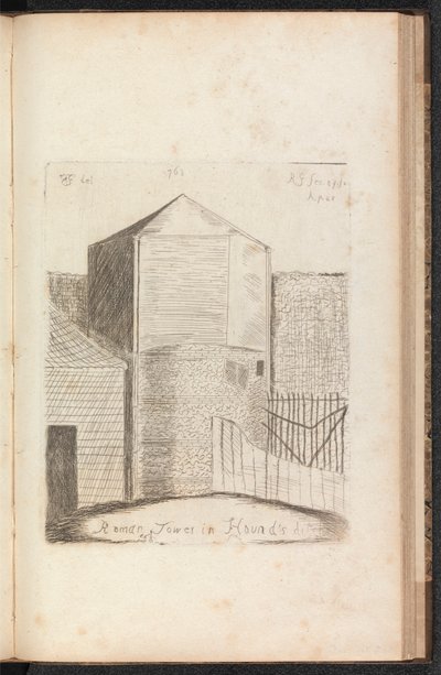 1763 年 4 月 28 日、ハウンド溝のローマ時代の塔 作： Richard Gough