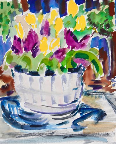 樽の中の花、2021年（紙に水彩） 作： Richard H. Fox