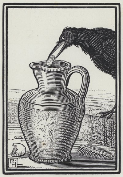 カラスと水差し」（エングレービング 作： Richard Heighway