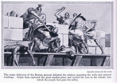 カルタゴ146 BCの包囲。カルタゴに入るローマの兵士、1950年頃 作： Richard Henry Brock