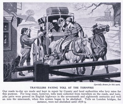 ターンパイクで料金を払っている旅行者、1950年頃 作： Richard Henry Brock