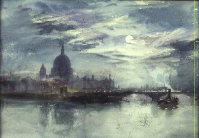 テムズ川の眺めとセントポール寺院の遠景 作： Richard Henry Wright