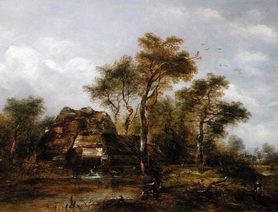 Overshot Mill with Man Fishing（油彩・キャンバス） 作： Richard Hilder