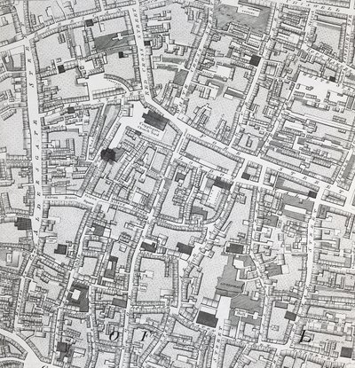 ギルドホール周辺のロンドンの街路図、1795年（印刷） 作： Richard Horwood