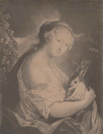 秋：ウサギを抱く若い女性、1775年。 作： Richard Houston
