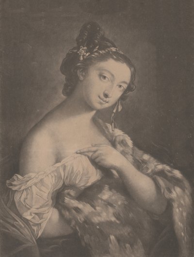 冬: 斑点のある毛皮のマントを持った女性、1775 年。 作： Richard Houston