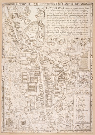 ケンブリッジの地図、カイウス「ヒストリアカンタブリゲンシスアカデミア」、1574年 作： Richard Lyne