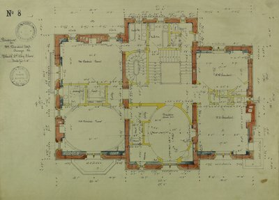 ウィリアム・ボーデン邸、イリノイ州シカゴ、2階平面図 作： Richard Morris Hunt