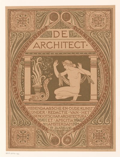 表紙デザイン: デ・アーキテクト、1911年 作： Richard Nicolaüs Roland Holst (signed by artist)