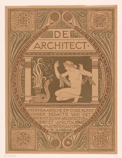表紙デザイン: デ・アーキテクト、1911年 作： Richard Nicolaüs Roland Holst (signed by artist)
