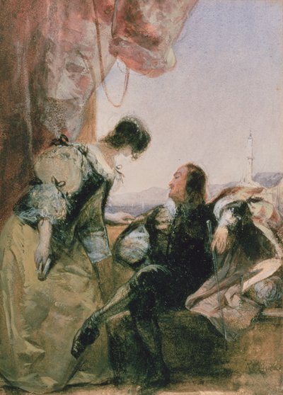 ジェノヴァのテラスにいる洞窟人と彼の女性 作： Richard Parkes Bonington