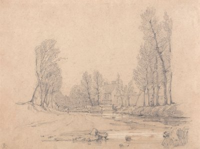 ノルマンディーの樹木が茂った小川と農家 作： Richard Parkes Bonington