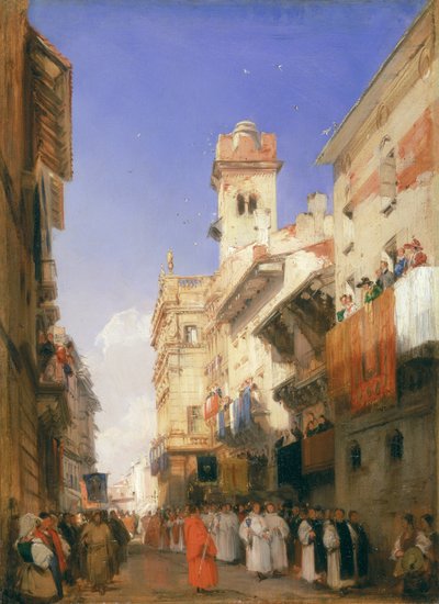 Corso Sant&39;Anastasia、ヴェローナ（パネルに油彩） 作： Richard Parkes Bonington