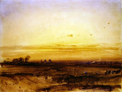 夕方のハーベスターのある風景 作： Richard Parkes Bonington
