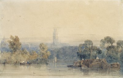 リンカンシャー、ボストン近郊（紙に黒鉛と水彩） 作： Richard Parkes Bonington