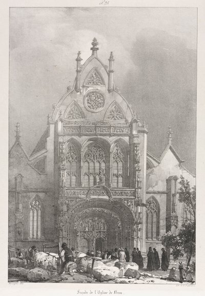 旧フランスの絵のようなロマンチックな旅、フランシュコンプ：1825年、ブロの教会の正面 作： Richard Parkes Bonington