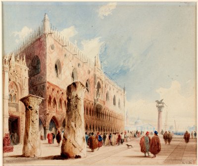 ヴェネツィアのシーン（ドゥカルパレス）（水彩、紙にインク（ボードに貼り付け）） 作： Richard Parkes Bonington