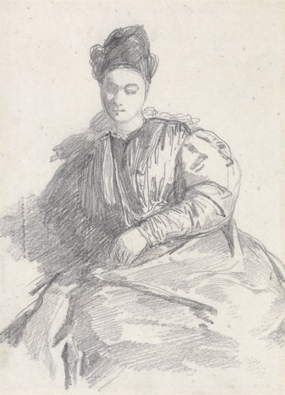 着席した女性の研究（紙にグラファイト） 作： Richard Parkes Bonington