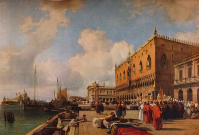 ヴェネツィア：宗教的な行列を持つ公爵宮殿、c1828 作： Richard Parkes Bonington