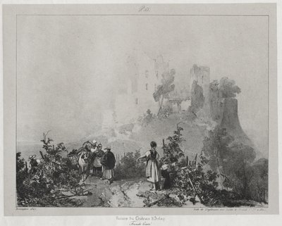古代フランスの絵のようにロマンチックな旅、フランシュ コンテ: アルレー城の遺跡 作： Richard Parkes Bonington