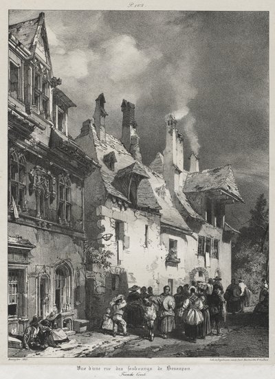 古代フランス、フランシュ コンテの絵のようにロマンチックな旅: ブザンソン郊外の通りの眺め 作： Richard Parkes Bonington