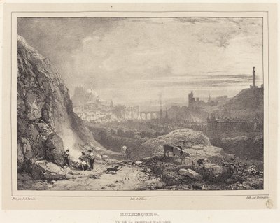 聖アントニオ礼拝堂から見たエジンバラ 作： Richard Parkes Bonington after Francois Alexandre Pernot