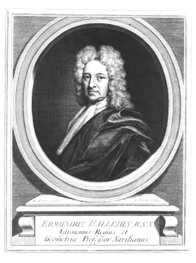 エドモンドハレーの肖像画（1656-1742）、ジョージヴァーチュー（1684-1756）による彫刻（bw写真） 作： Richard Philips