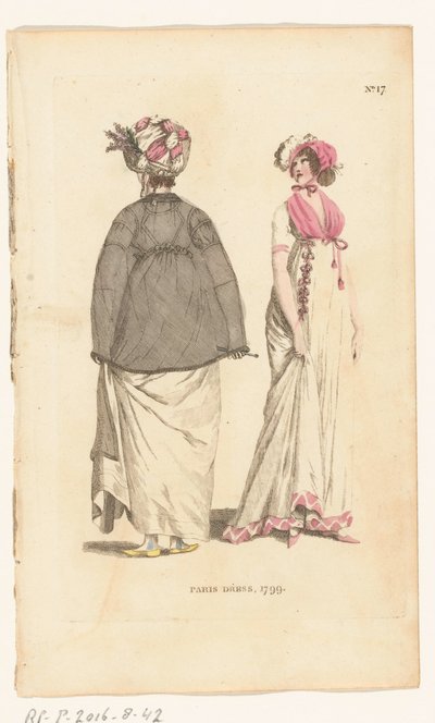 ロンドンとパリの女性ファッション誌、No.17。 パリのドレス、1799年 作： Richard Phillips