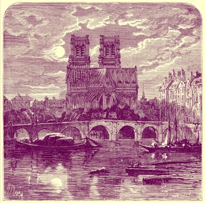 ノートルダム大聖堂：1878年に出版されたSamuel Greenの「French Pictures」に掲載されているイラスト（デジタル拡張画像 作： Richard Principal (after) Leitch